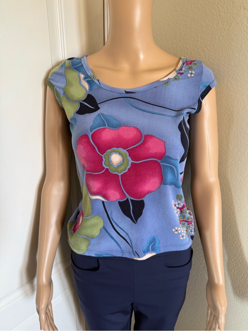 Papaya Blue Floral Print Cap Sleeve Camisole